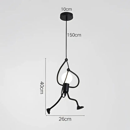 Black metal pendant light shaped like a stick figure with integrated bulb nordic pendant light by DecorBites for home decor
