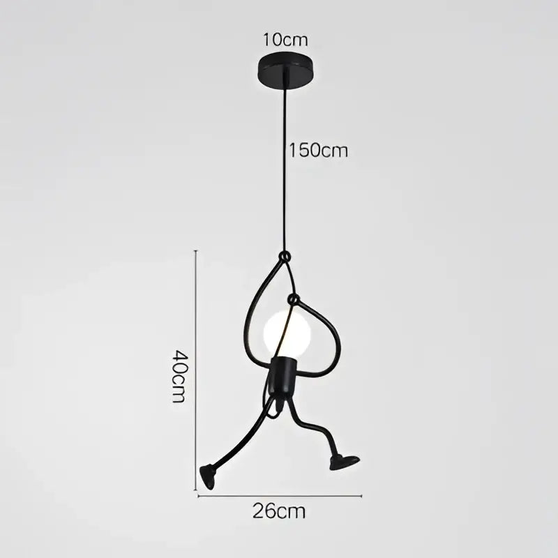 Black metal pendant light shaped like a stick figure with integrated bulb nordic pendant light by DecorBites for home decor
