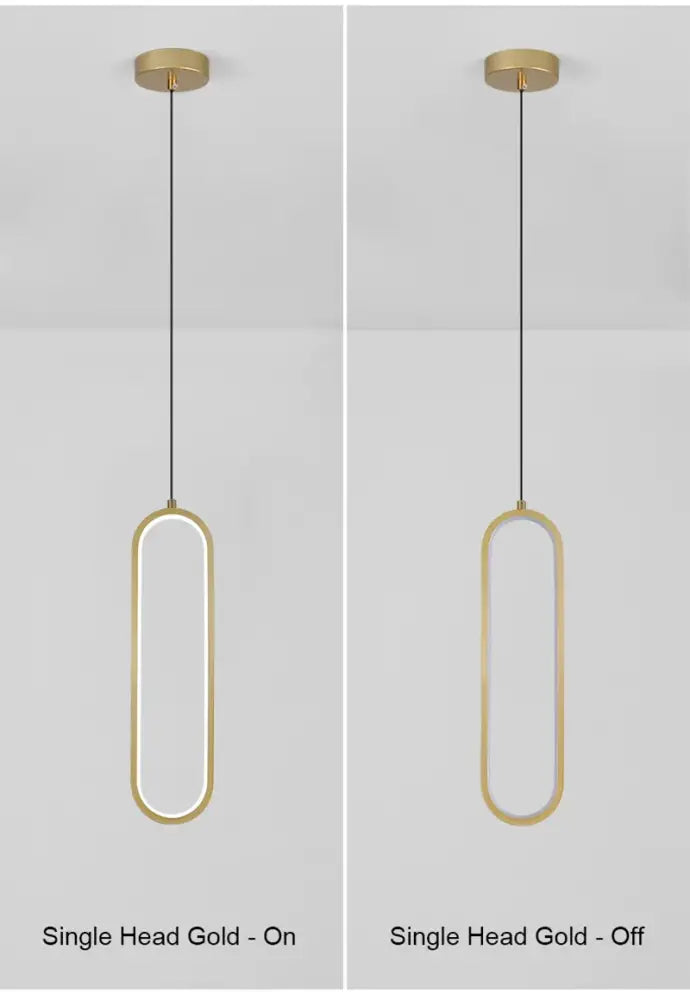 Gold-finished decorbites™ modern nordic pendant light with elongated oval frame and integrated led lighting for home decor