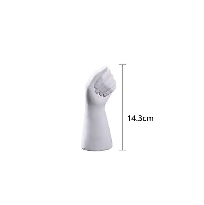 White ceramic hand vase in modern nordic style shaped like a clenched fist 14.3cm tall by DecorBites