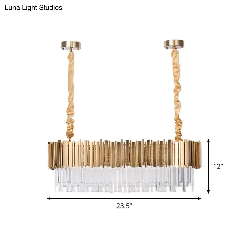 Decorbites modern oblong island pendant lamp with crystal rods gold and clear glass chandelier with twisted gold cords