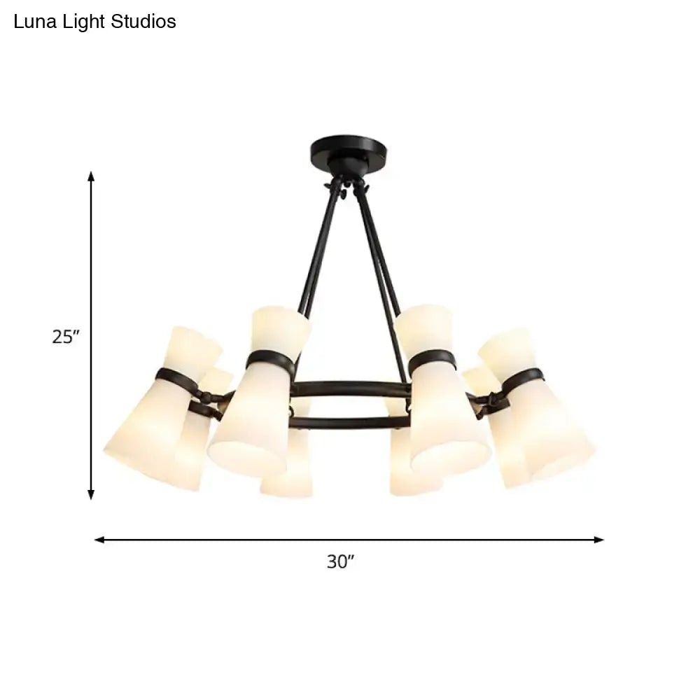 Black metal chandelier with six frosted glass shades from decorbites wide flare pendant lighting collection