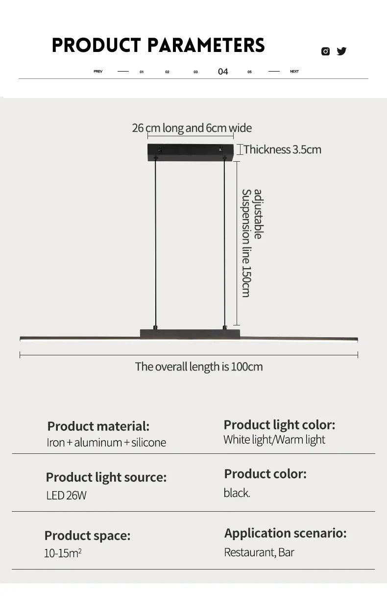 Black modern DecorBites™ pendant light with iron aluminum and silicone construction for dining room and living room