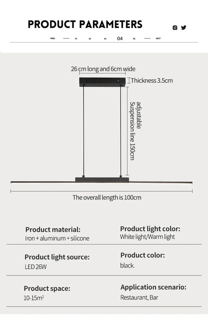 Black modern DecorBites™ pendant light with iron aluminum and silicone construction for dining room and living room