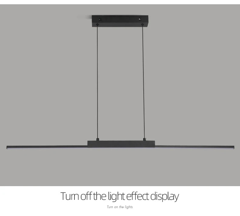 Modern black minimalist pendant light by DecorBites with sleek linear design and two cords for dining room pendant lights