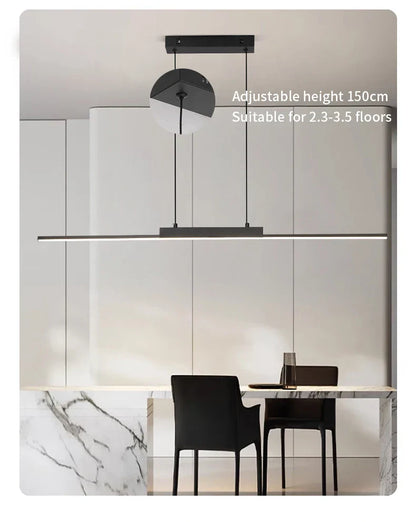 Modern black minimalist pendant light with adjustable height and sleek linear design for dining room pendant lights