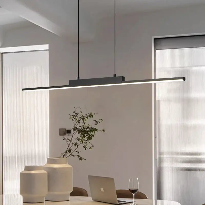 DecorBites modern black minimalist pendant light with sleek linear design and thin cords for dining room pendant lights
