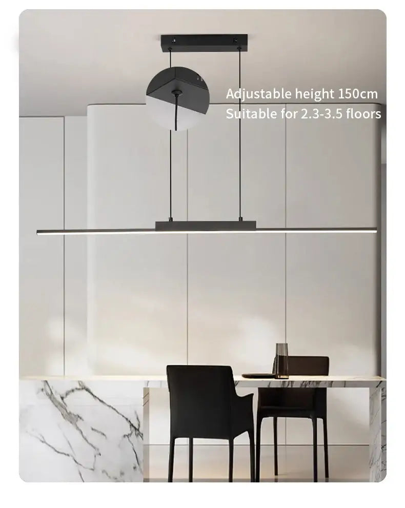 Modern black minimalist pendant light with adjustable height and sleek linear design for dining room pendant lights