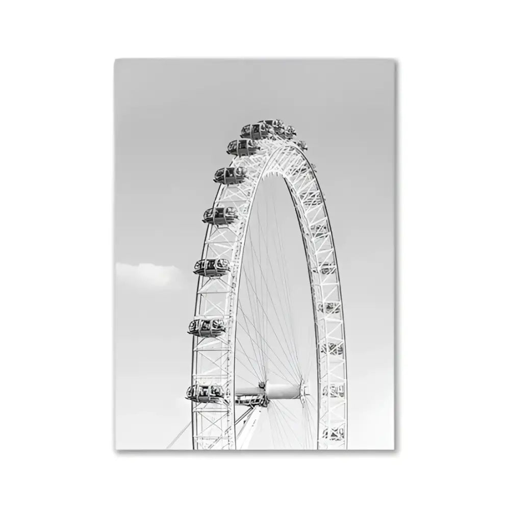 Black-and-white photograph of the london eye on decorbites™ modern pink aesthetic wall art poster with minimalist pink aesthetic