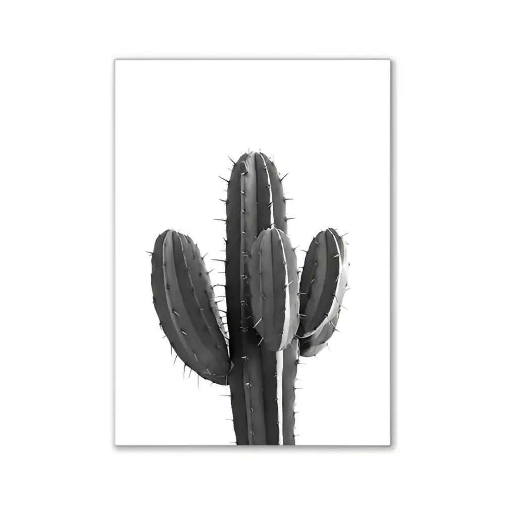 Black-and-white printed cactus wall art featuring a saguaro plant for minimalist pink aesthetic decor by decorbites