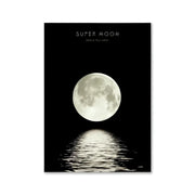 A black-framed decorbites modern pink aesthetic wall art poster featuring a luminous super moon above rippling water