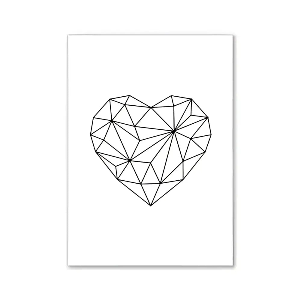 DecorBites™ modern pink aesthetic wall art poster featuring a minimalist black geometric heart on white canvas