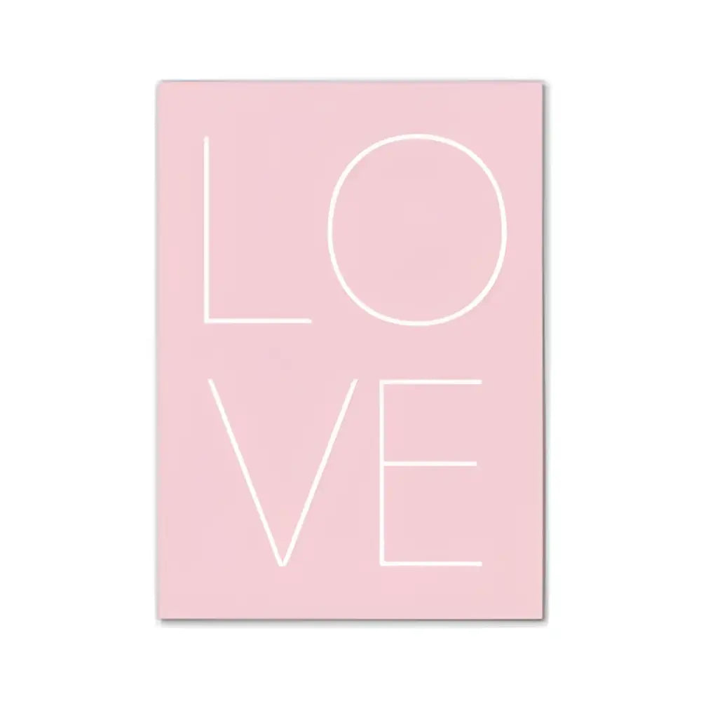 DecorBites™ modern pink aesthetic wall art poster with minimalist pink aesthetic featuring love in white outline lettering