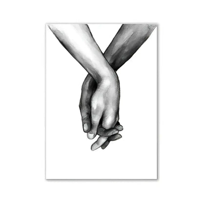 A detailed black and white pencil sketch of two clasped hands for decorbites™ modern pink aesthetic wall art set