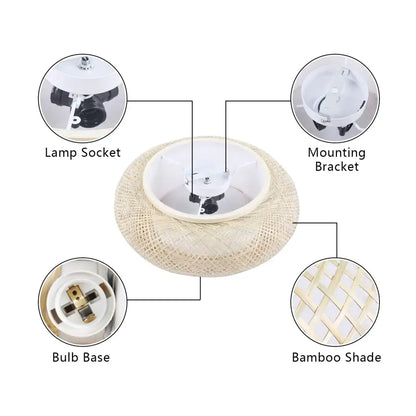 Beige woven bamboo shade rattan pendant light ceiling fan from DecorBites modern LED ceiling fan collection