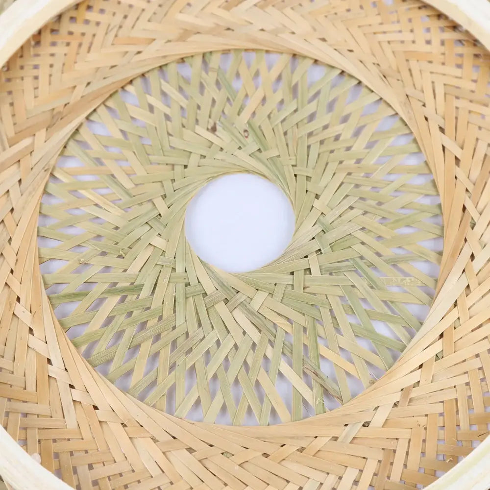 DecorBites modern rattan pendant light with circular beige woven bamboo design for ceiling fan LED fixture