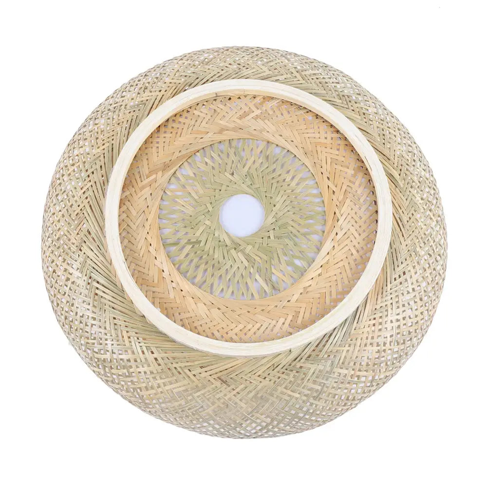 DecorBites modern rattan pendant light with handwoven bamboo circular pattern in natural beige for ceiling fan use