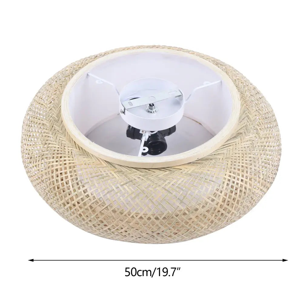 Decorbites modern rattan pendant light with circular woven design white housing black bulb socket ceiling fan accessory