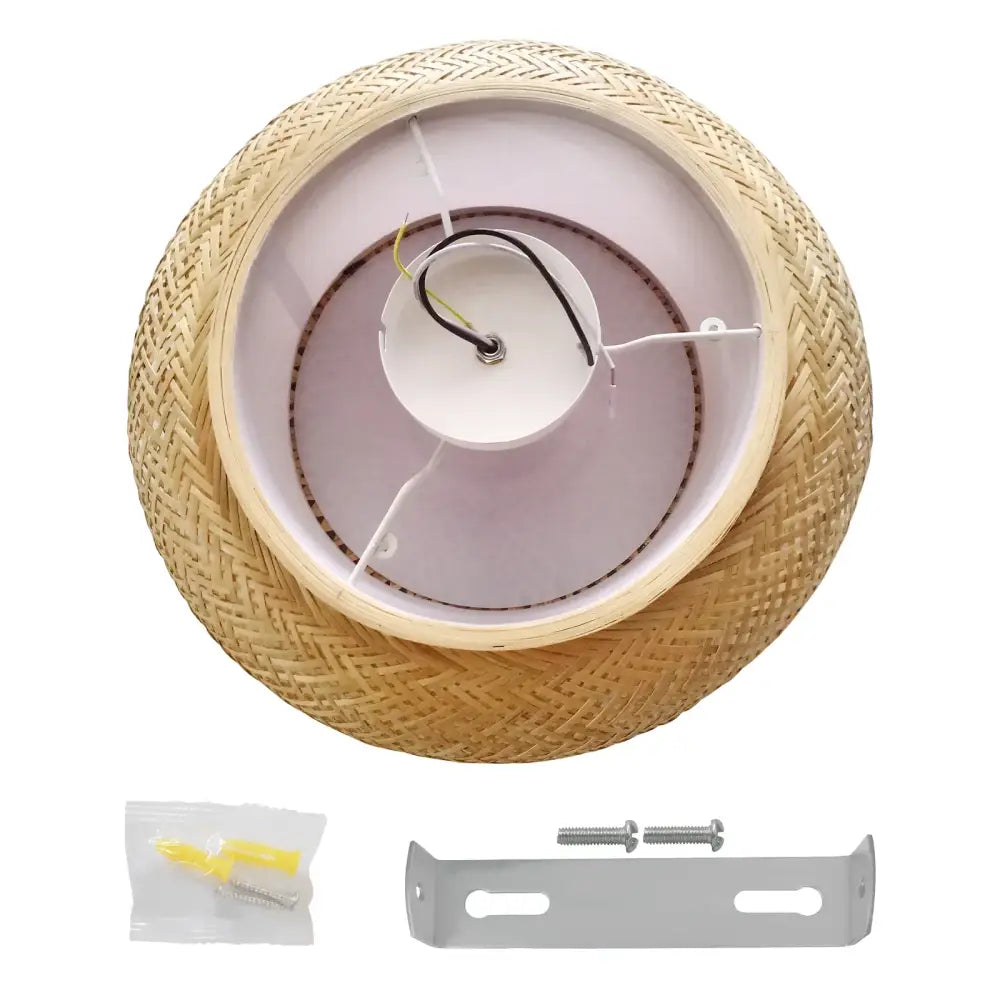 Decorbites modern rattan pendant light and ceiling fan with woven bamboo ceiling light fixture in natural tan finish