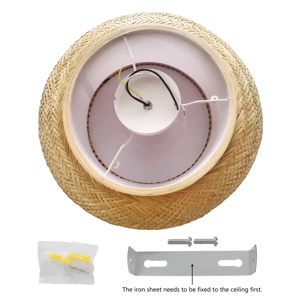 Decorbites modern rattan pendant light with natural beige woven exterior and white interior ceiling fan fixture
