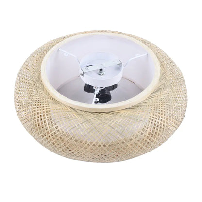 Decorbites modern rattan pendant light with beige woven design and white housing for ceiling fan integration