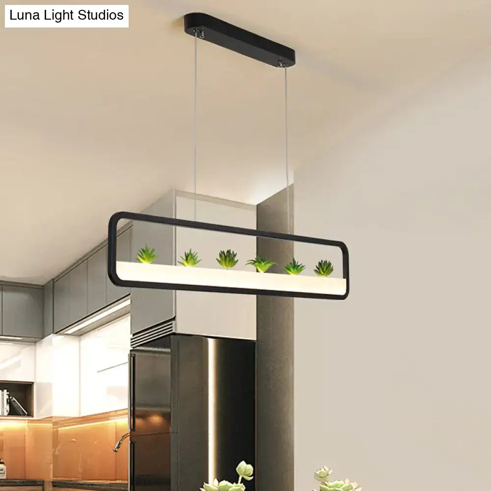 Modern black white acrylic pendant ceiling light with integrated led and succulent shelf for dining room ceiling