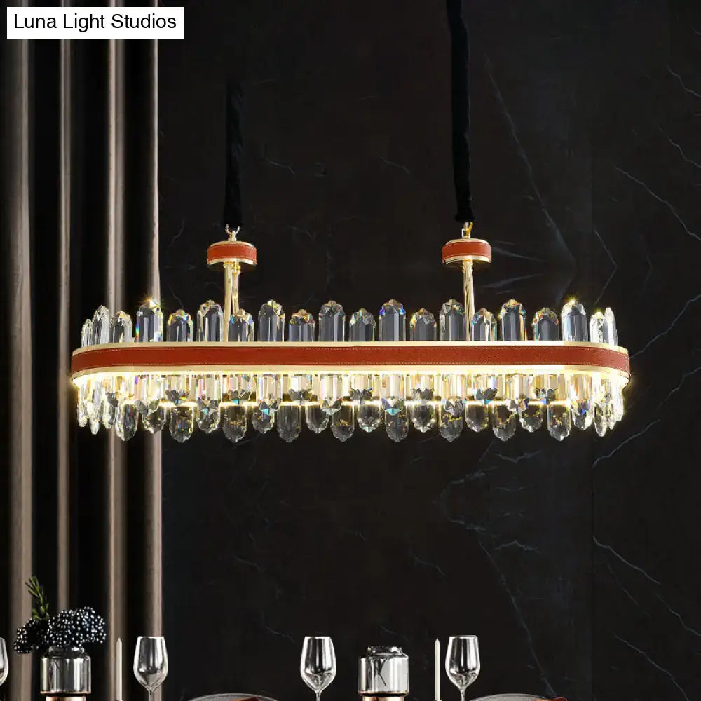 Decorbites™ modern red led oval ceiling light with gold frame crystal block and cascading clear crystal droplets 220v-240v