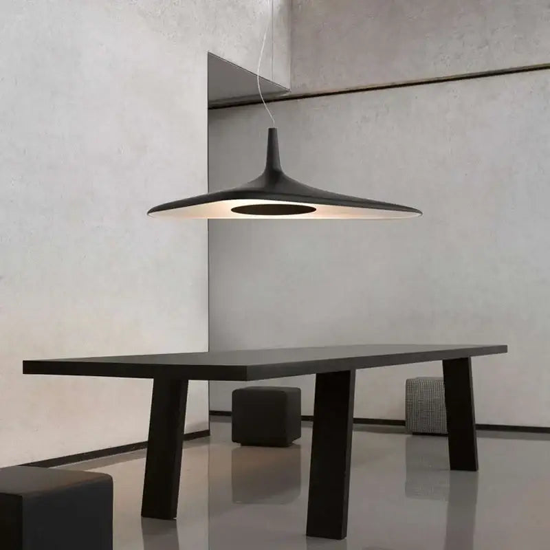 DecorBites modern black resin pendant lamp with sleek disc design and warm glow for dining room changeable light