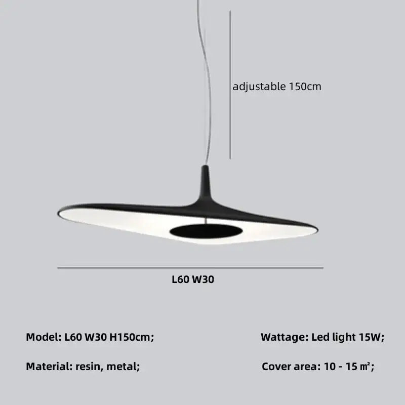 DecorBites modern black and white resin and metal pendant lamp with 150cm adjustable length for dining room lighting
