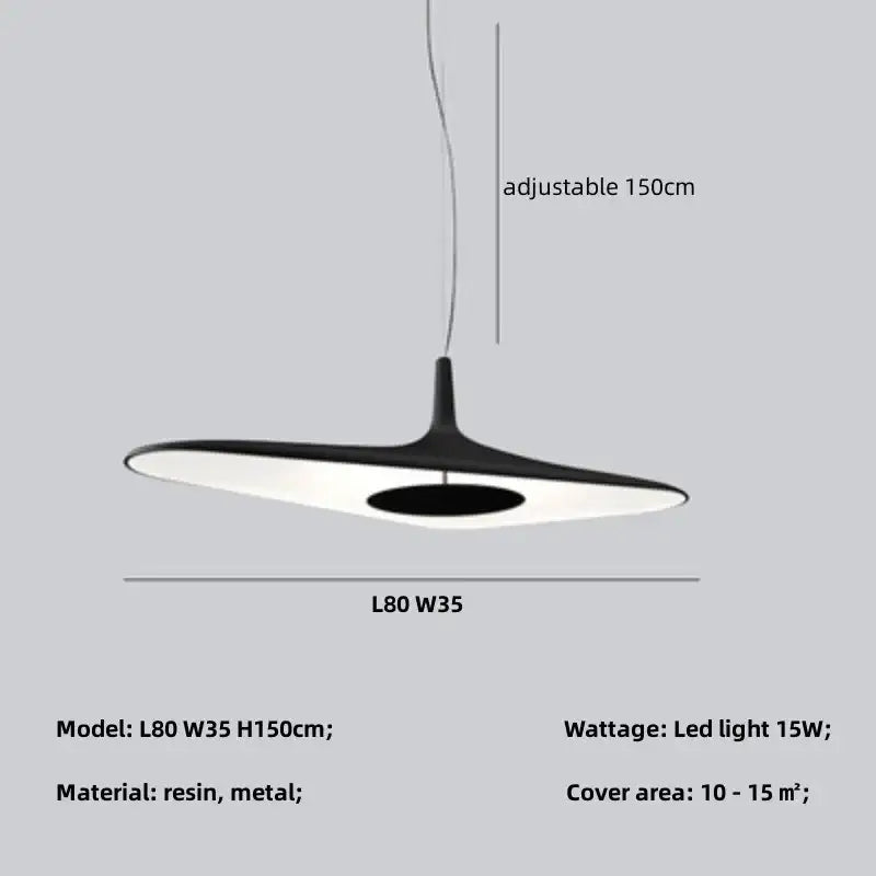 DecorBites™ modern black and white resin and metal pendant lamp with sleek disc design for dining room changeable light