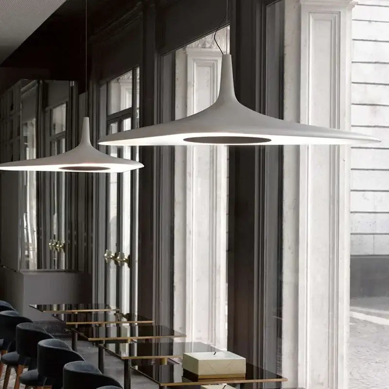 Modern white resin pendant lamp with sleek minimalist design for dining room with changeable light features