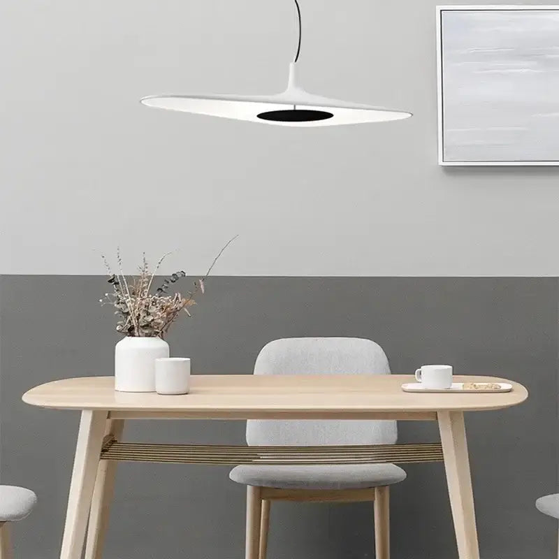 DecorBites™ modern resin pendant lamp with sleek white disc and black accent for dining room changeable light