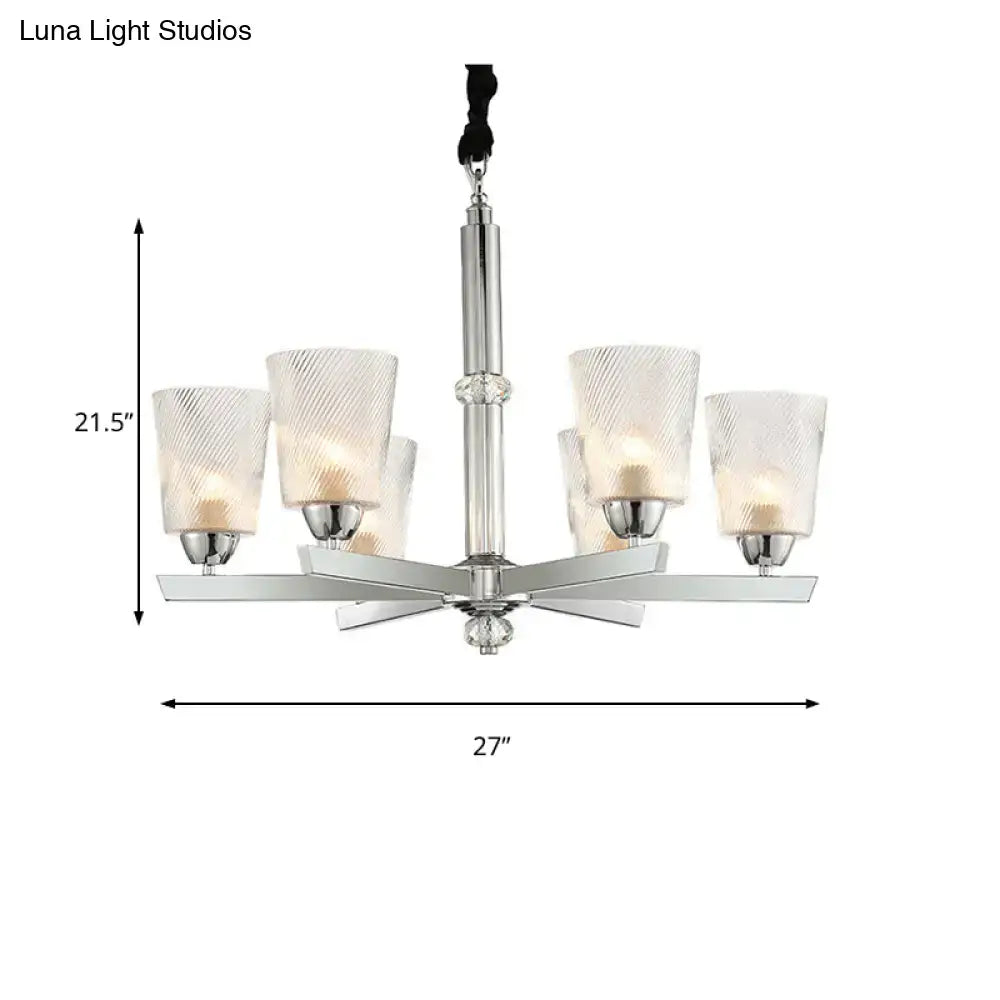 Chrome finish decorbites modern ribbed glass chandelier pendant with five frosted textured shades 220v-240v 110v-120v