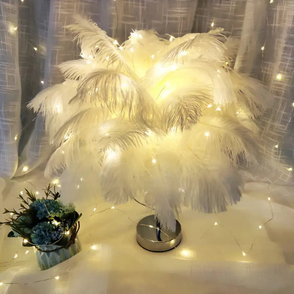 Decorbites™ modern romantic white led feather lamp with warm lights and metallic base for 220v-240v use