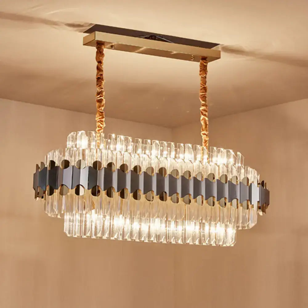 Decorbites modern oval shape island lighting with crystal prisms and gold metallic accents 220v-240v 110v-120v