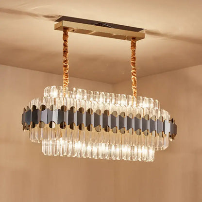 Decorbites modern oval shape island lighting with crystal prisms and gold metallic accents 220v-240v 110v-120v