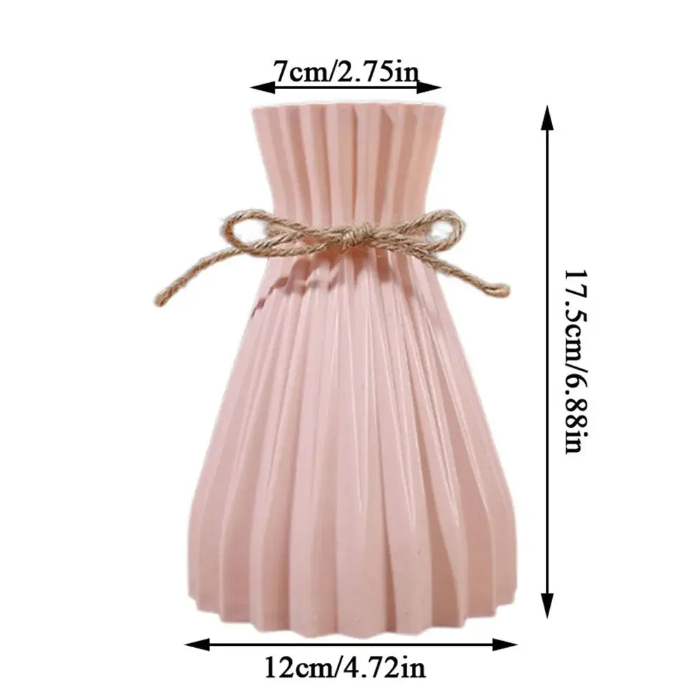 Decorbites™ modern simple flower vase in delicate pink pleated ceramic with rustic twine for dry flowers