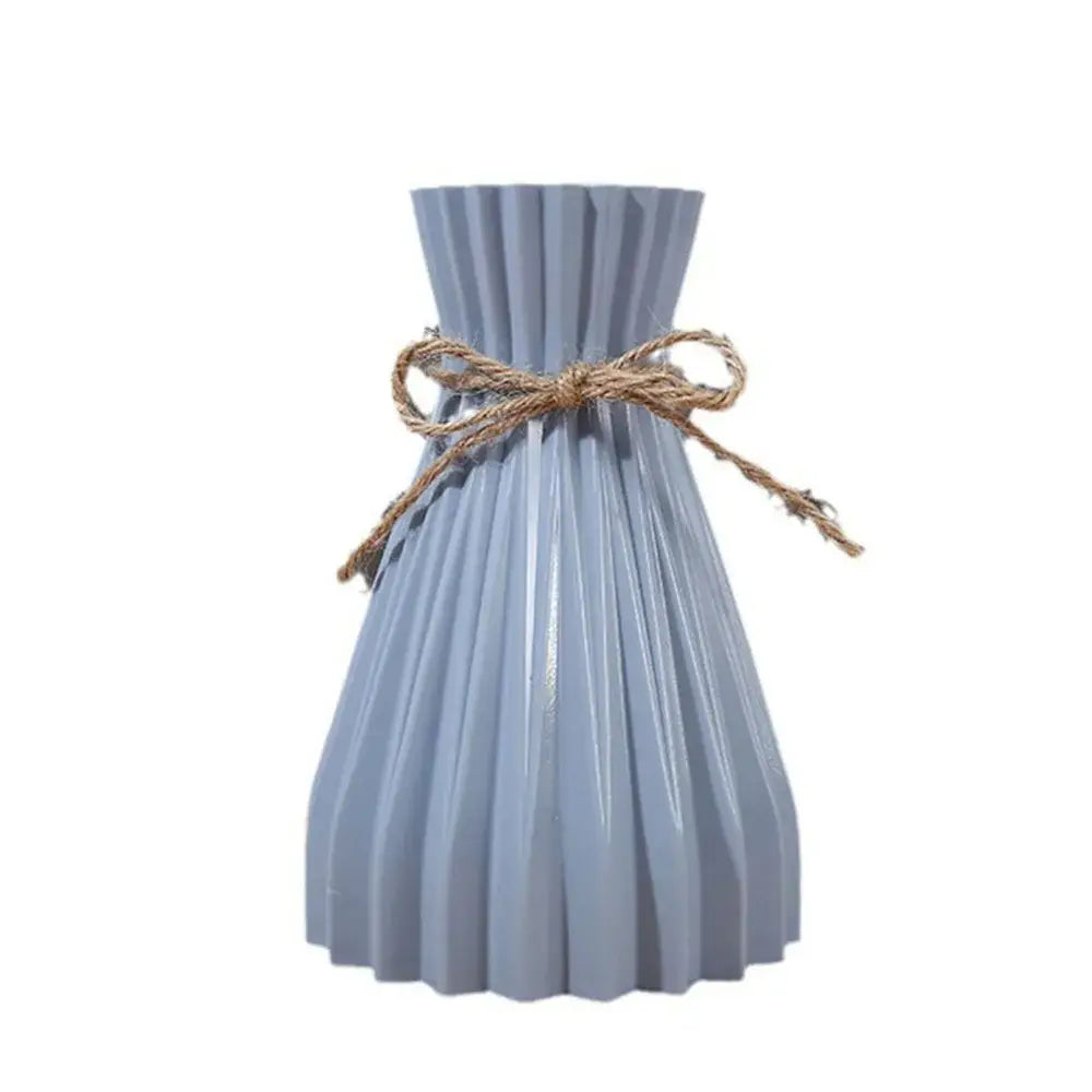 Light blue pleated ceramic flower vase with rustic twine bow for modern simple dry flowers by DecorBites™