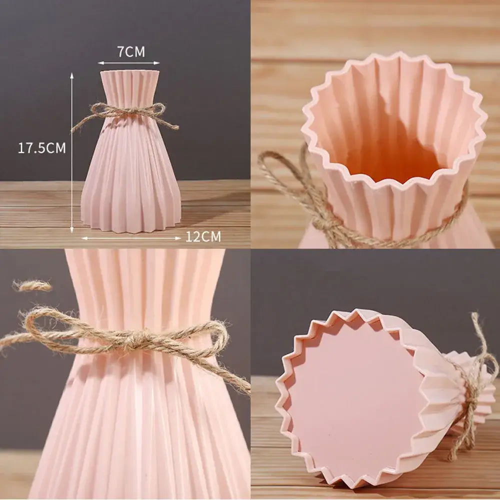 Pink pleated ceramic flower vase with rustic twine tie from decorbites modern simple collection for dry flowers