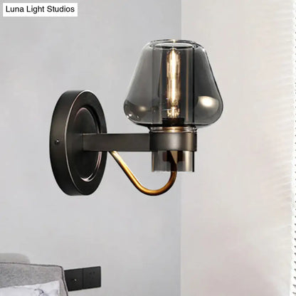 Modern smoked glass mushroom sconce lighting fixture with dark bronze finish and smoked glass shade for bedroom use