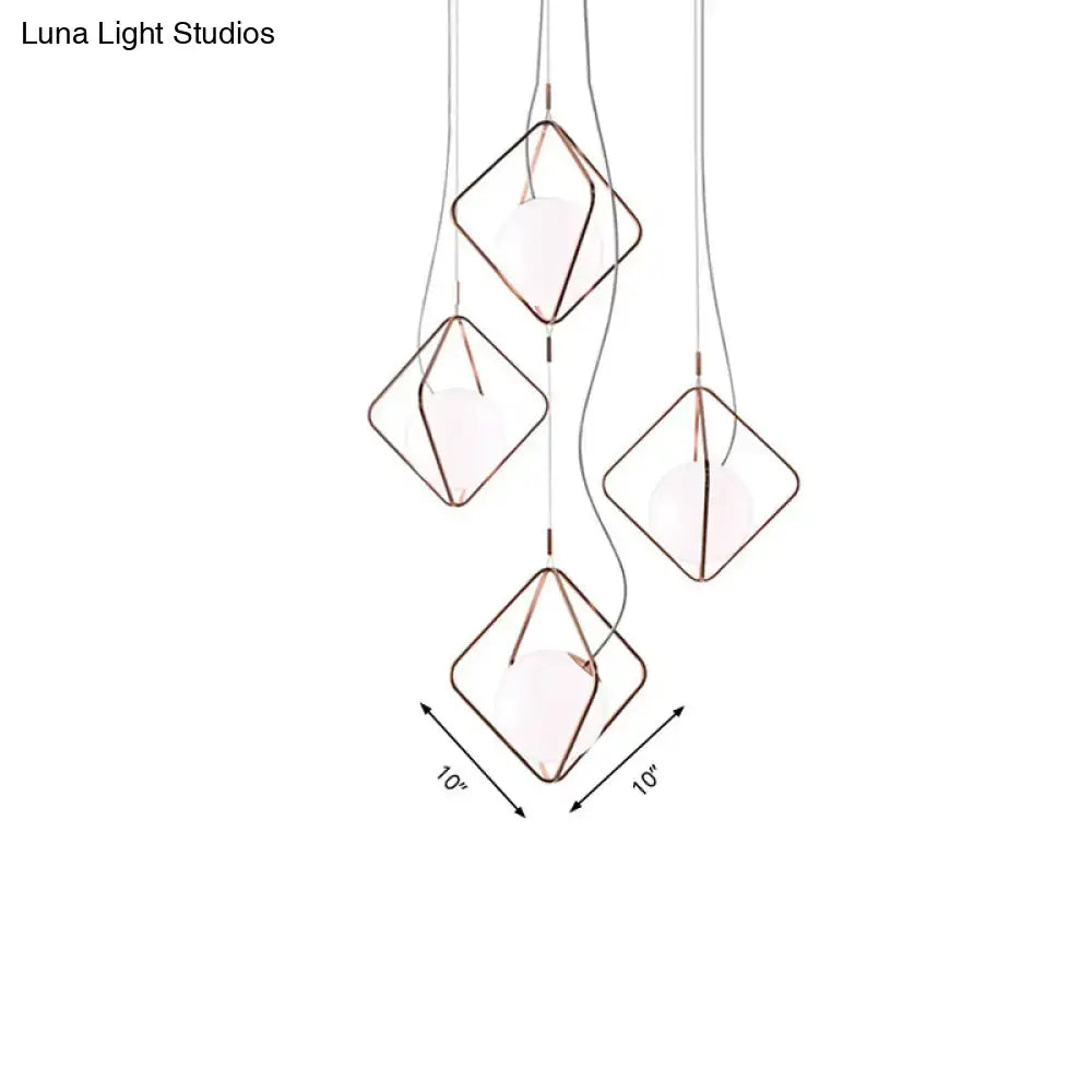 DecorBites modern square suspension light with copper metal frames and frosted glass shades for living room use