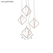 Modern geometric square suspension light with copper metal frames and frosted glass shades for living room decor