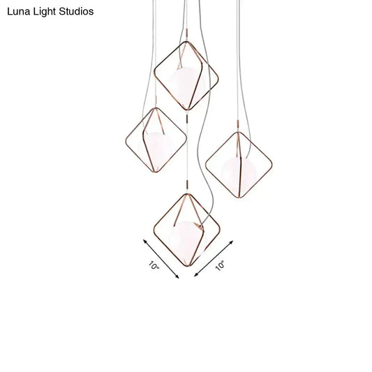 Modern geometric square suspension light with copper metal frames and frosted glass shades for living room decor