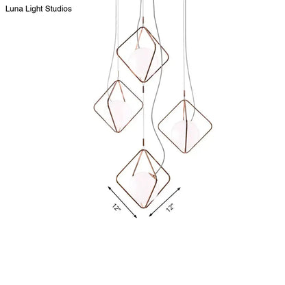 Decorbites™ modern square suspension light with copper metal frames and frosted glass orb shades in white for living room