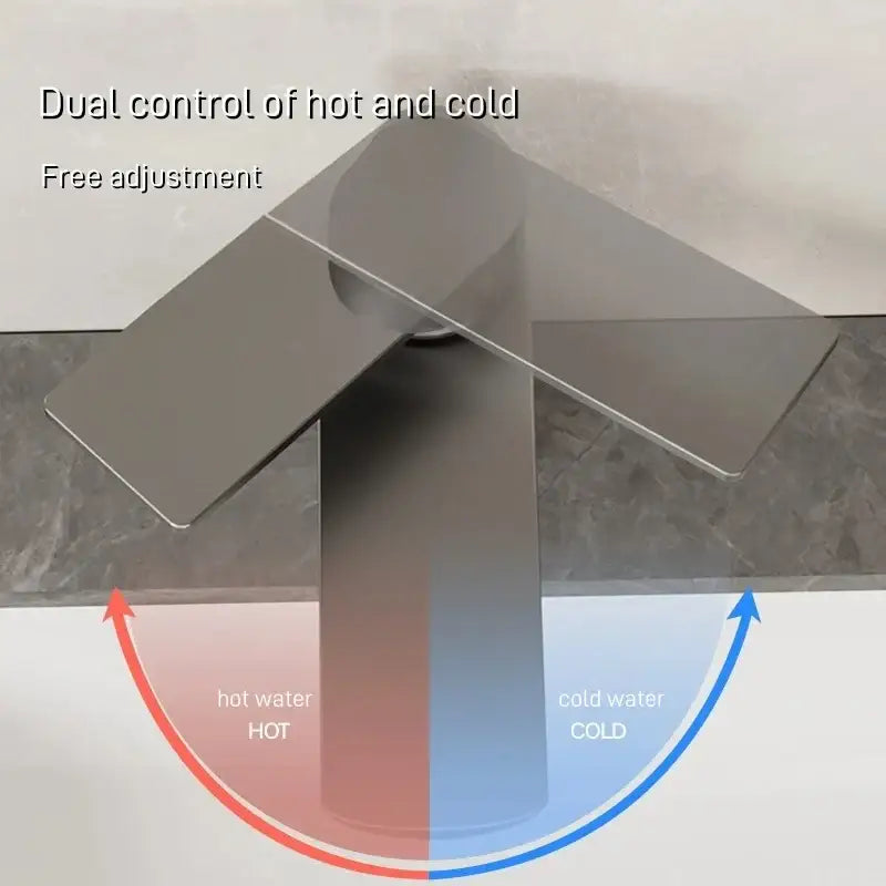 DecorBites™ modern stainless steel bathroom sink faucet with dual hot and cold brushed steel control handles