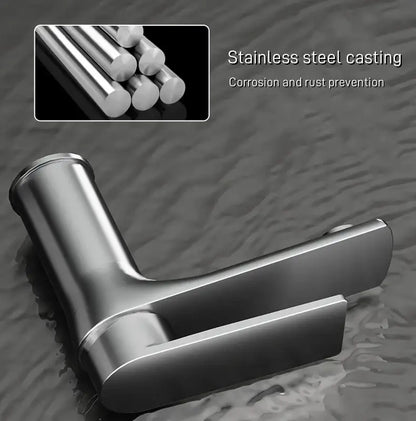Modern brushed stainless steel l-shaped bathroom sink faucet by decorbites with sleek minimalist design