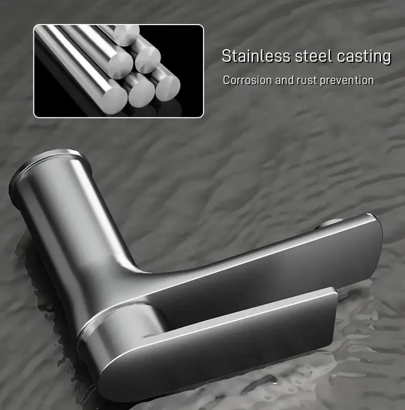 Modern brushed stainless steel l-shaped bathroom sink faucet by decorbites with sleek minimalist design