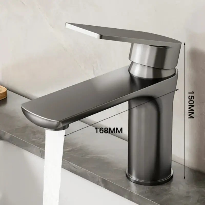 DecorBites modern stainless steel bathroom sink faucet with matte black finish and sleek flat spout design