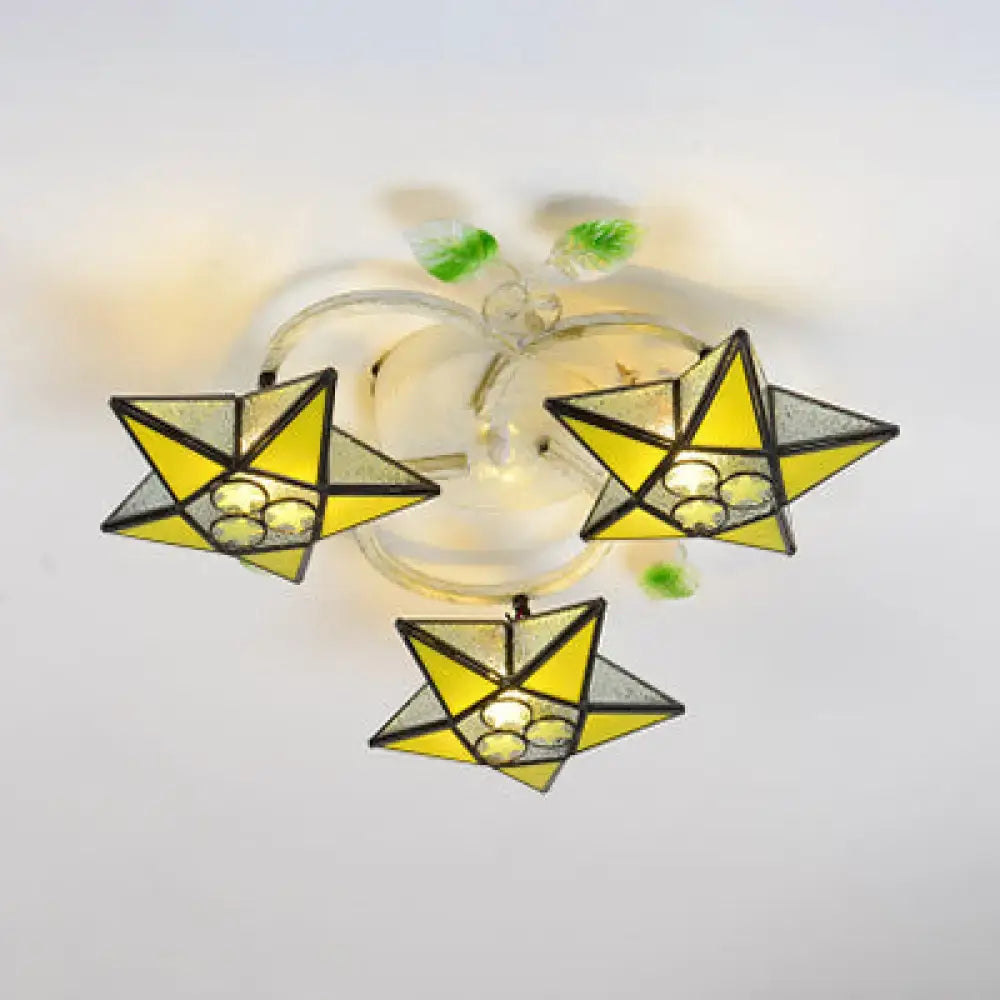 Decorbites modern tiffany stained glass flush mount ceiling light with yellow and clear star-shaped led fixture