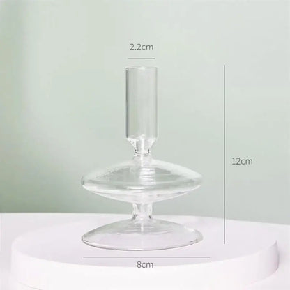 Clear glass candle holder with slender stem and wide flared base in decorbites™ modern transparent glass vases set